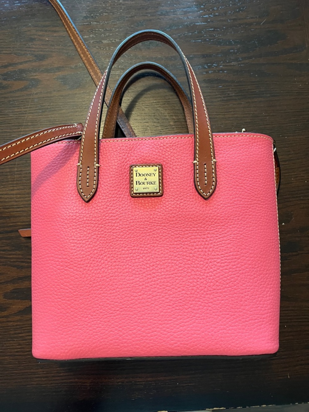 Dooney & Bourke Pink Pebbled Leather Mini Waverly with Brown Trim